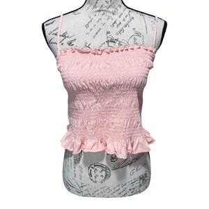 BCBGeneration Pink Smocked Ruffle Crop Top